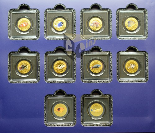 Coral fishes set - in, gold